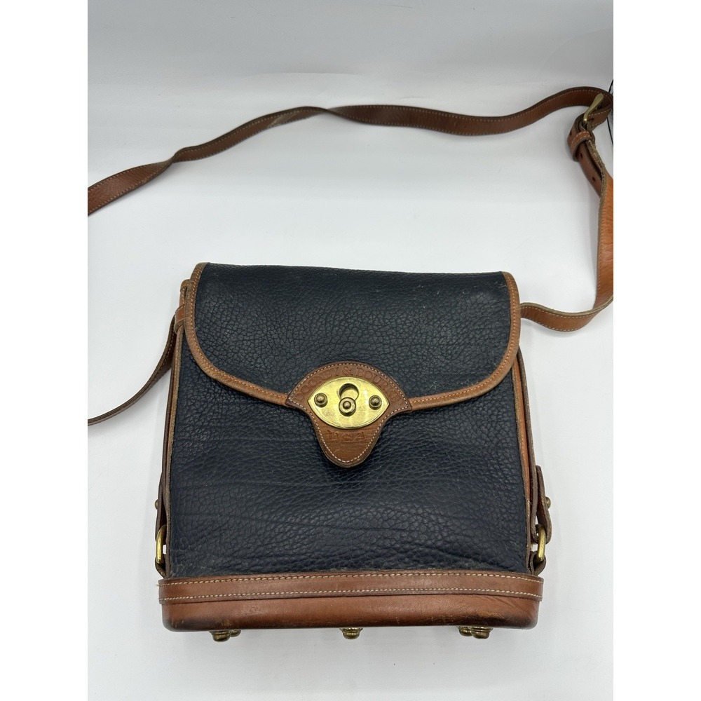 Vintage Dooney & Bourke R73 Cavalry Trooper Navy Tan AWL Leather Crossbody
